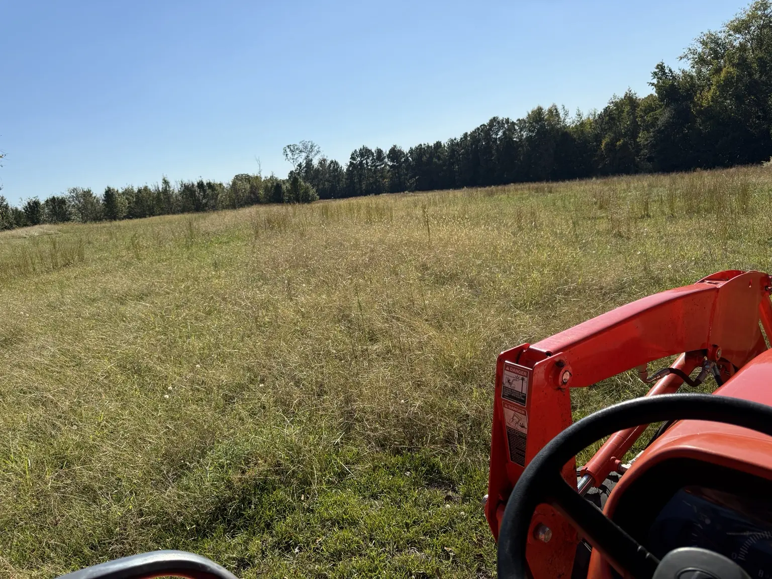 View from the Kubota tractor while maintaining an open field in Upstate South Carolina